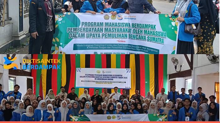 FOTO BERSAMA - Foto bersama mahasiswa, dosen dan pihak terkait dalam Program Mahasiswa Berdampak Tahun 2026 di Gampong Buangan, Kecamatan Meurah Dua, Pidie Jaya beberapa hari lalu.