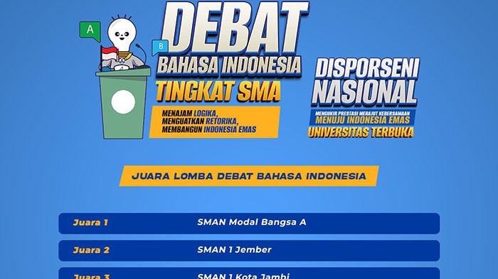 JUARA NASIONAL - SMA Negeri Modal Bangsa Provinsi Aceh berada di urutan tertinggi meraih juara satu debat Bahasa Indonesia Tingkat Nasional.