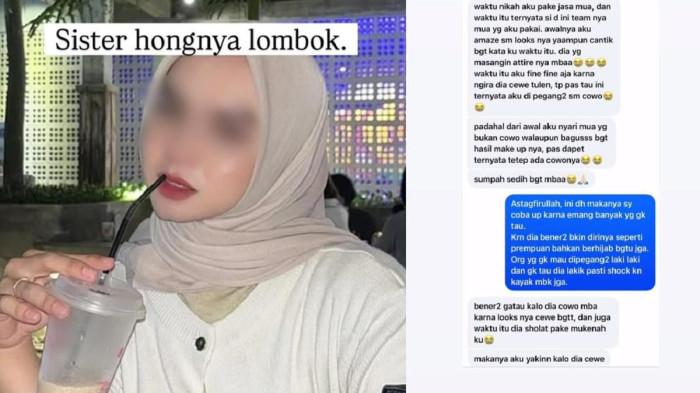 SISTER HONG INDONESIA - Kolase potret kasus 'Sister Hong' di Indonesia diambil dari Instagram @nasikrawumataram. Seorang MUA diduga merupakan pria menyamar jadi wanita berhijab (Instagram @nasikrawumataram)