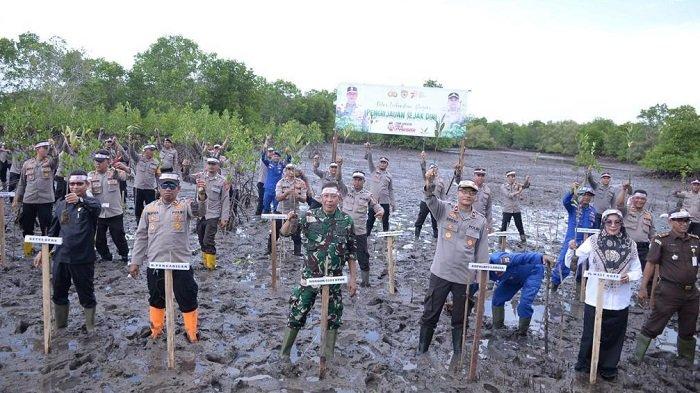 Polres Langsa Bersama Forkopimda Tanam 1.315 Batang Bibit Mangrove di Kuala Langsa