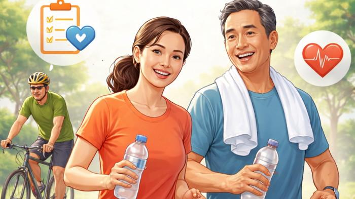 ILUSTRASI OLAHRAGA - Ilustrasi olahraga santai bagi yang yang sudah berusia 40 tahun ke atas. Ilustrasi ini dibuat menggunakan kecerdasan buatan atau AI Chat GPT, Jumat (3/4/2026)