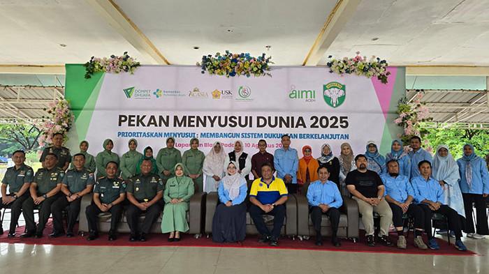FOTO BERSAMA - Foto bersama setelah acara Pekan Menyusui Sedunia (World Breastfeeding Week) 2025 yang digelar AIMI Aceh bersama Kodam Iskandar Muda, Minggu 10 Agustus 2025.