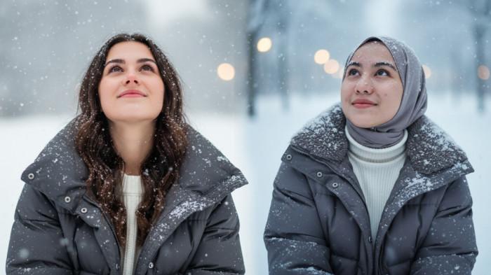 prompt gemini AI Potret Joyful di Tengah Badai Salju