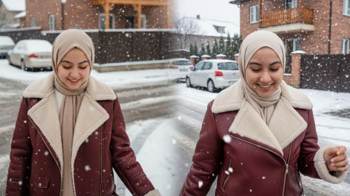 prompt gemini Potret Musim Dingin Penuh Pesona model berhijab