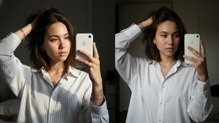 PROMPT GEMINI AI - Contoh foto hasil editan Gemini AI dari foto selfi menggunakan prompt Potret Selfie yang Santai di Kamar Tidur, Senin (15/12/2025).