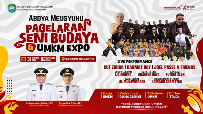 Ini Jadwal Pagelaran Seni Budaya dan UMKM Expo di Abdya, Ada Cut Zahra, Joel Pasee & Friends