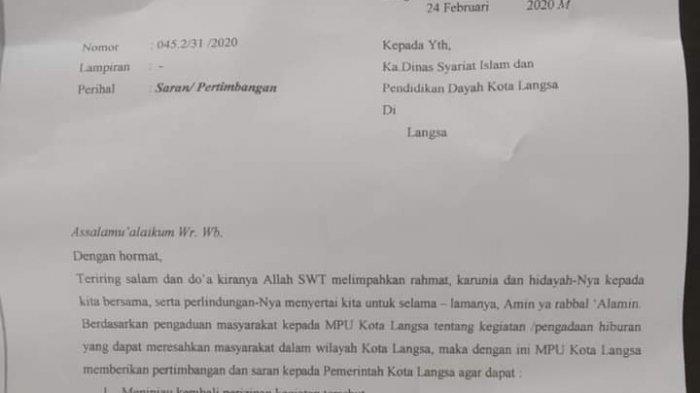 MPU Surati Dinas Syariat Islam Langsa, Ini Saran dan Pertimbangan yang Diberikan