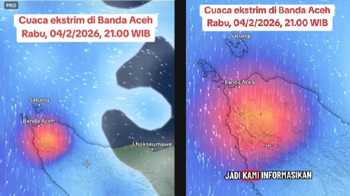 CEK FAKTA - Tangkapan layar unggahan video viral di TikTok, yang menampilkan kondisi cuaca di wilayah Banda Aceh. Unggahan tersebut menyebut wilayah Banda Aceh akan dilanda cuaca ekstrem pada Rabu, 4 Februari 2026.