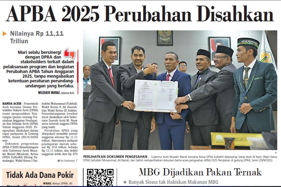 APBA Perubahan Rp 11,1 T Resmi Disahkan Pemerintah Aceh bersama DPRA