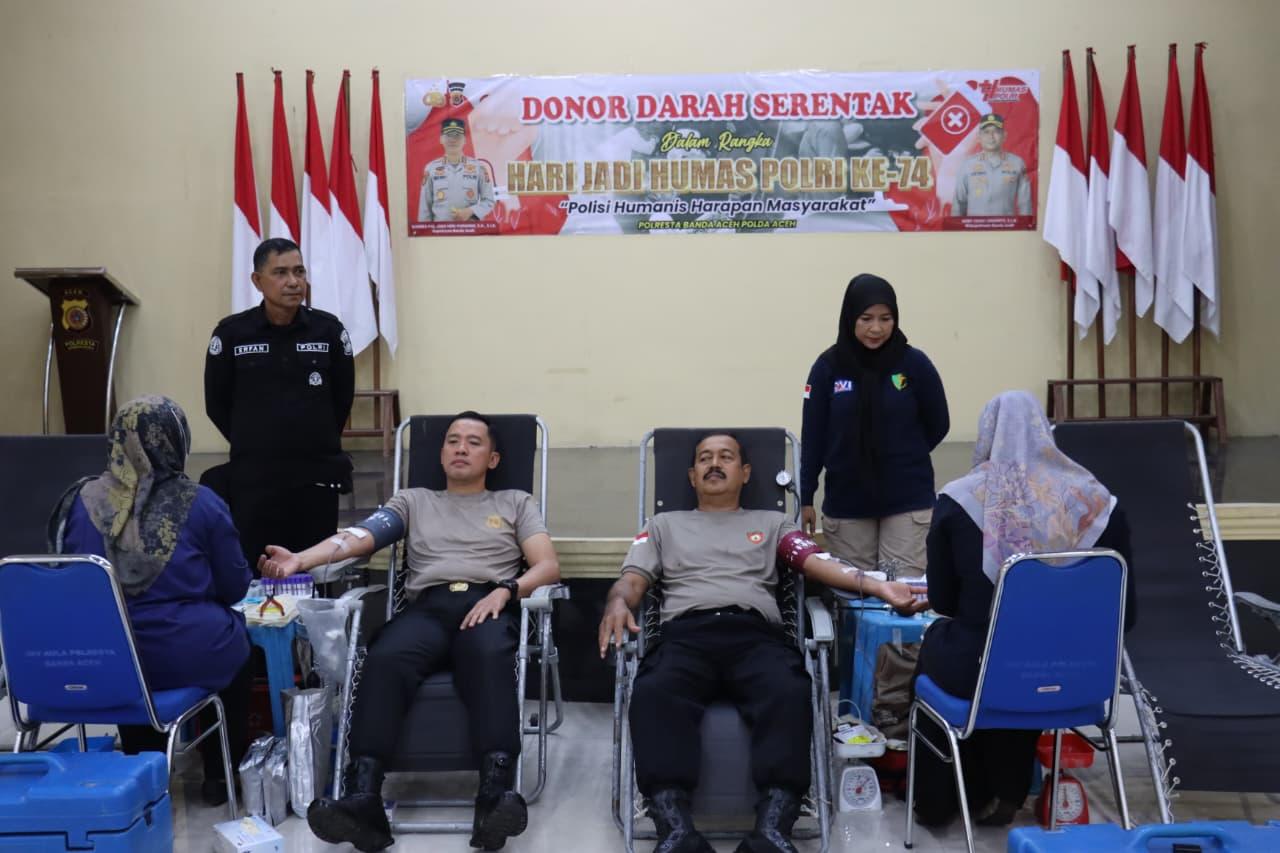 Puluhan Warga-Personel Ikut Donor & Pengobatan Gratis, Polresta Sambut Hari Jadi Ke-74 Humas Polri