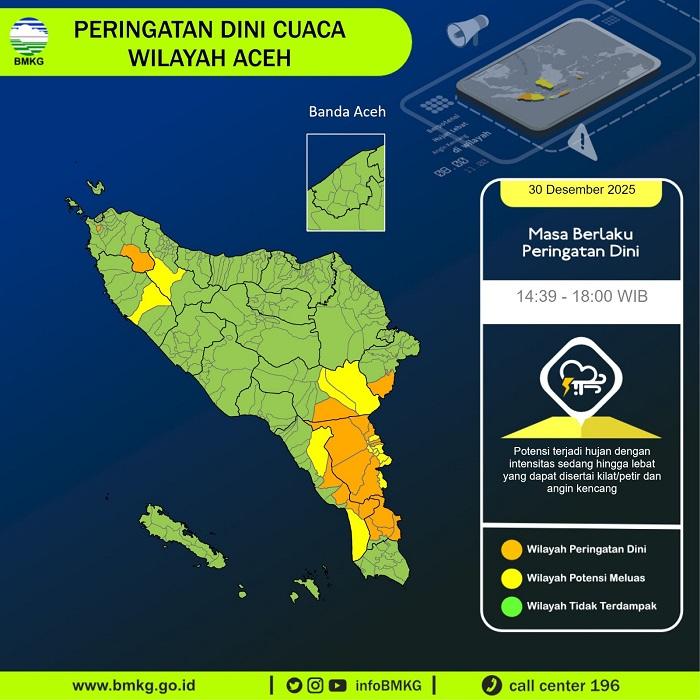 BMKG Prediksi Sejumlah Daerah di Aceh Diguyur Hujan Lebat, Jauhi Lereng dan Bantaran Sungai
