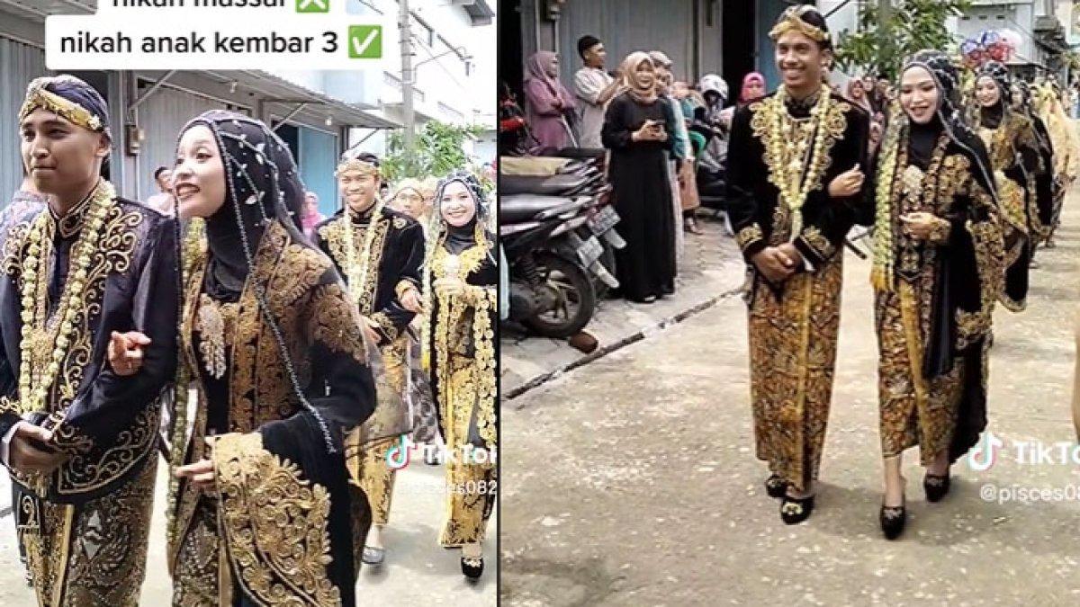 Viral 3 Saudara Kembar Nikah Barengan, Langsungkan Pernikahan Bak Nikah Massal