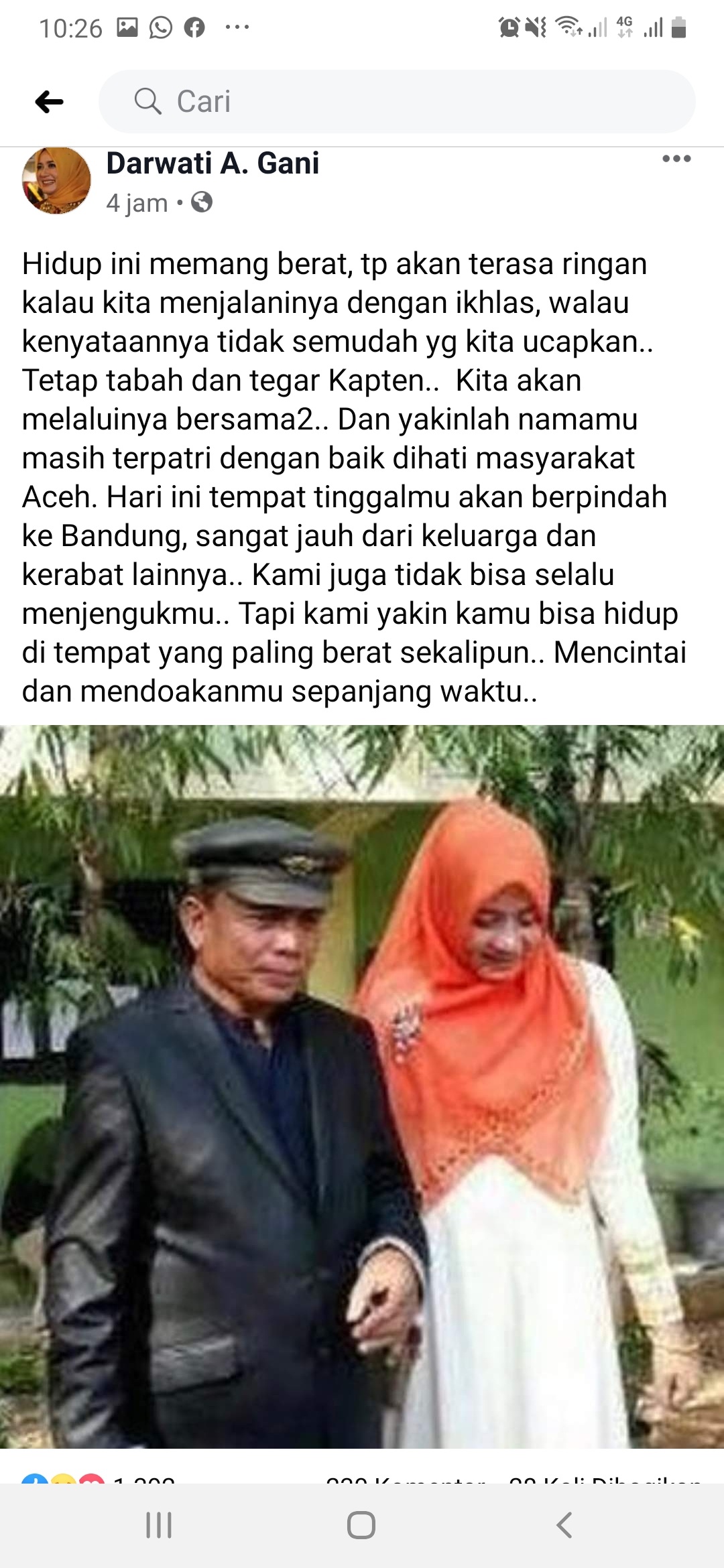 Darwati untuk Irwandi: Tetap Tabah dan Tegar Kapten