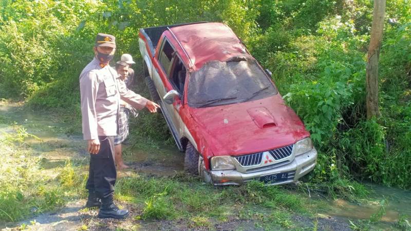 Pengemudi Diduga Mengantuk, Double Cabin Kecelakaan Tunggal di Syiah Utama Bener Meriah, 1 Luka-luka