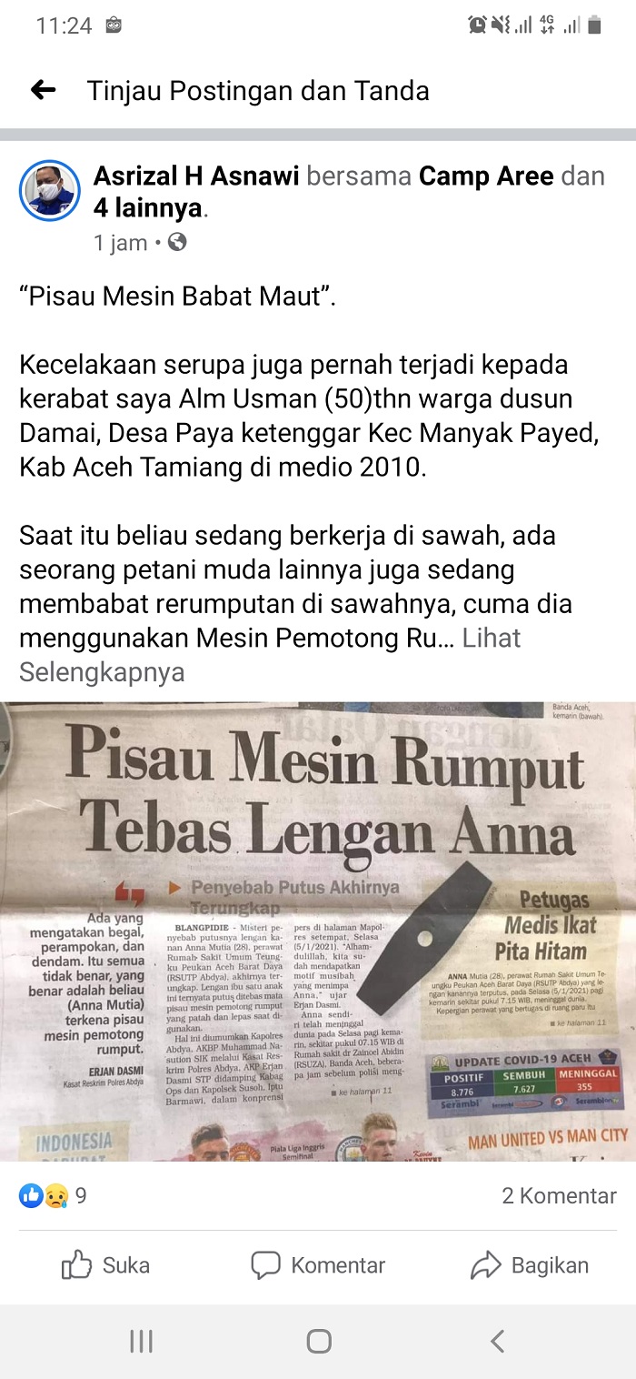 Berkaca Pada Kasus Anna, Anggota DPRA Minta Warga tak Lagi Gunakan Alat Kerja yang Membahayakan