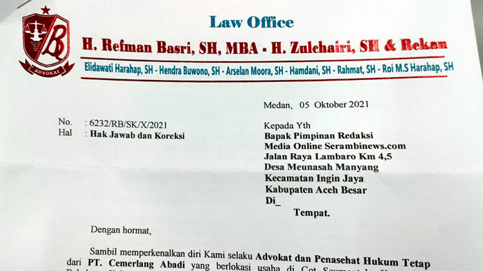 Hak Jawab dan Koreksi Terkait Berita Bupati Abdya Akmal Ibrahim Segera Bagikan Eks Lahan PT CA