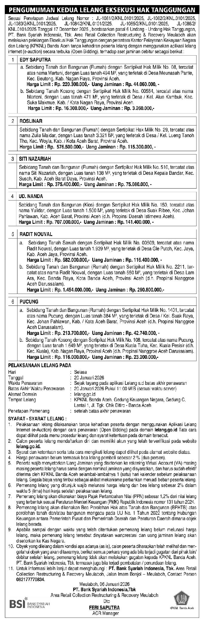 Pengumuman Lelang BSI