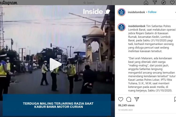 Polisi Tendang Pencuri Sepeda Motor yang Terobos Razia, Lalu Lari Hingga Dikejar Warga