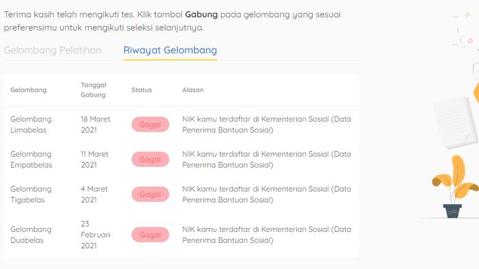 Tidak Lolos Kartu Prakerja dan Muncul Status 'NIK Terdaftar di Kementerian Sosial'? Ini Artinya
