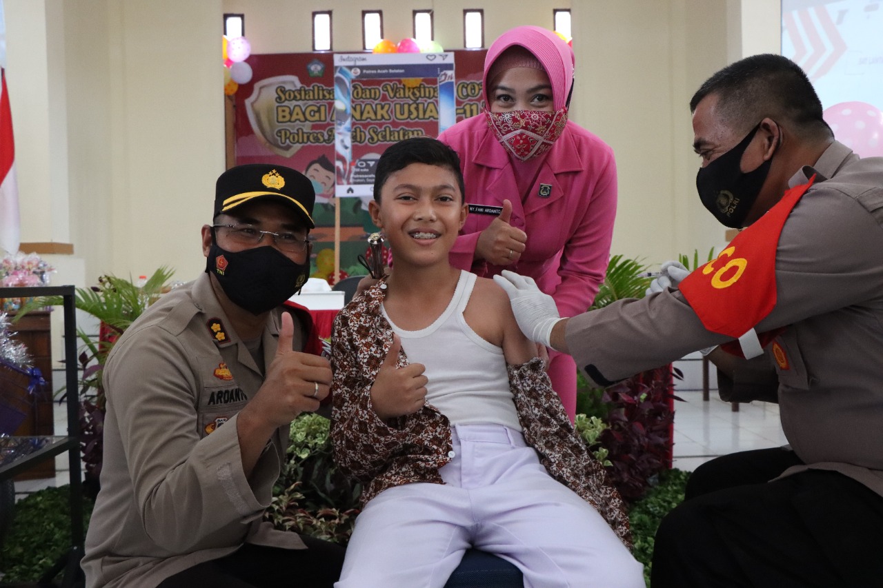 Polres Aceh Selatan Gelar Sosialisasi dan Launching Vaksinasi Merdeka Anak Mulai Umur 6 - 11 Tahun