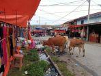 Pedagang dan Pembeli Keluhkan Sapi Berkeliaran di Pusat Pasar Kutapanjang