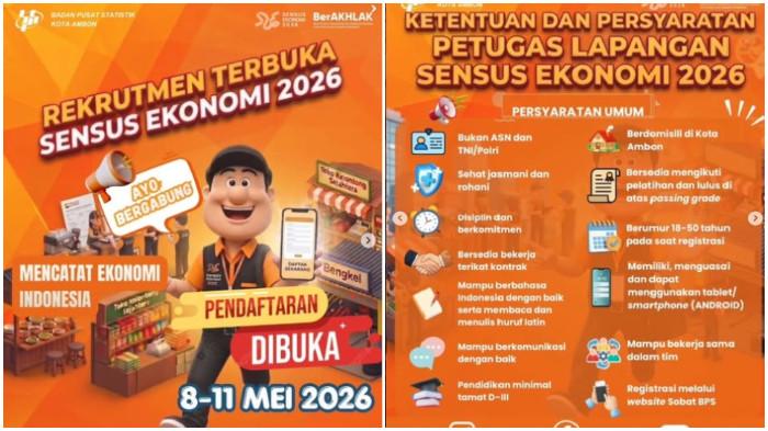 Badan Pusat Statistika tengah menyelenggarakan kegiatan besar, yaitu Sensus Ekonomi pada tahun 2026. BPS Kota Ambon membutuhkan mitra Statistik