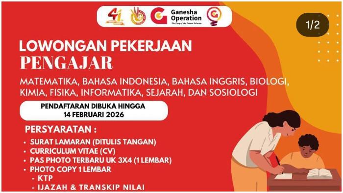 Ganesha Operation (GO) Ambon membuka lowongan kerja, posisi yang dibutuhkan pengajar.