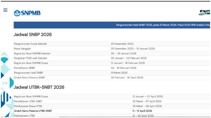 Pengumuman SNBP 2026 resmi diumumkan pada hari ini Selasa, 31 Maret 2026 pukul 15.00 WIB.
