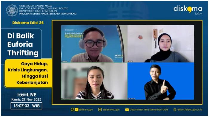 Sesi Diskusi Diskoma Edisi ke-26 bertajuk “Di Balik Euforia Thrifting”,bersama Brand Ambassador Sahabat Lingkungan, Pujia Nuryamin Akbar dan dan Puteri Indonesia 2023, Farhana Nariswari , Kamis (27/11/2025)