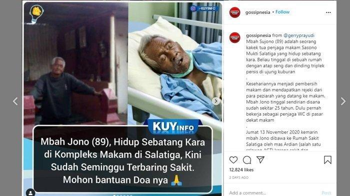 Viral Kakek 89 Tahun Hidup Sebatang Kara di Kompleks Makam, Kini Terbaring Sakit