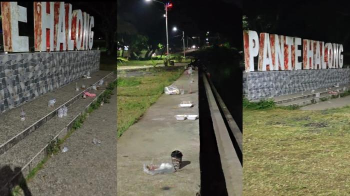 Budaya Buang Sampah Sembarangan, Bungkusan Makanan Berserakan di Pantai Halong