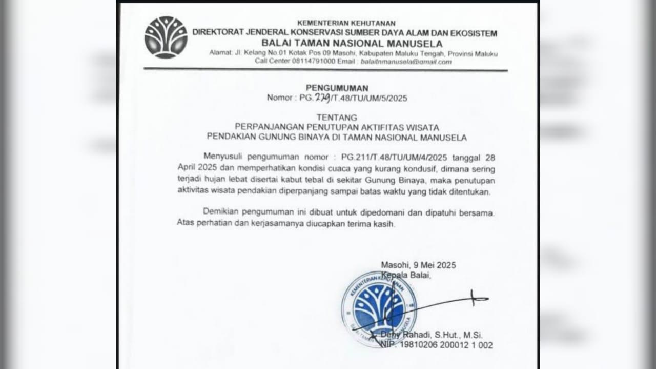 Cuaca Kurang Kondusif, Penutupan Gunung Binaiya Diperpanjang