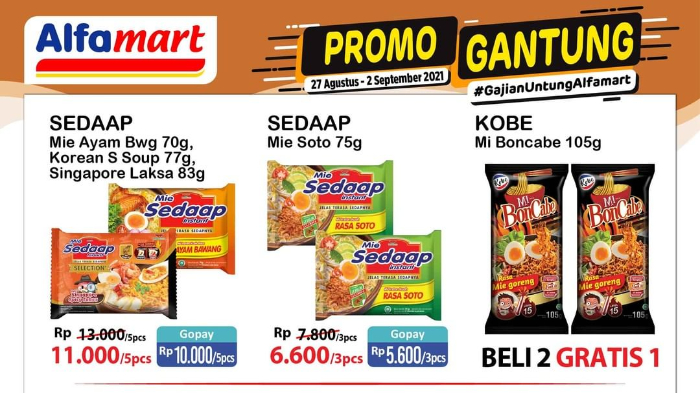 Promo Gantung Gajian Untung Alfamart 27 Agustus - 2 September 2021: Mi Boncabe Beli 2 Gratis 1
