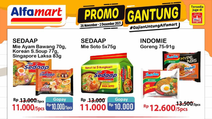 Hari Terakhir Promo Gantung Gajian Untung Alfamart: Sedaap Mie Soto 5 pcs Rp 10.000 dengan Gopay