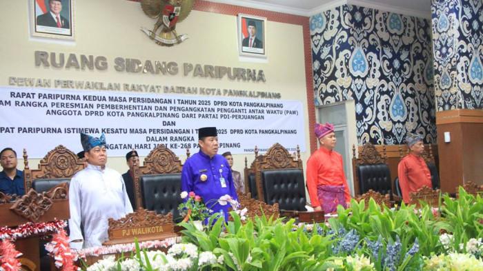 RAPAT PARIPURNA HUT PANGKALPINANG - DPRD Kota Pangkalpinang menggelar Rapat Paripurna Istimewa Kesatu Masa Persidangan I Tahun 2025 dalam rangka memperingati hari jadi Kota Pangkalpinang ke-268, Rabu (17/9/2025).