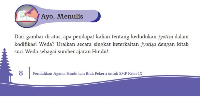 Kunci Jawaban Agama Hindu Kelas 9 Semester 1 Kurikulum Merdeka Halaman 8, Ayo Menulis
