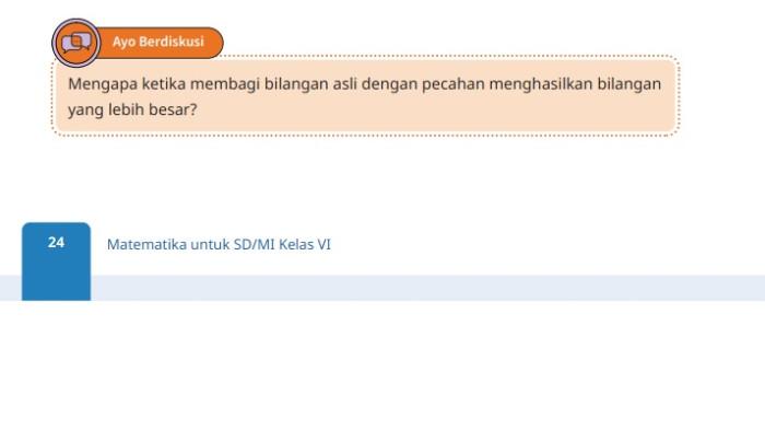Kunci Jawaban Matematika Kelas 6 SD Kurikulum Merdeka Halaman 24, Ayo Berdiskusi: Membagi Pecahan