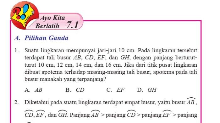 Kunci Jawaban Matematika Kelas 8 Semester 2 Halaman 67, Ayo Kita Berlatih 7.1: Panjang Apotema