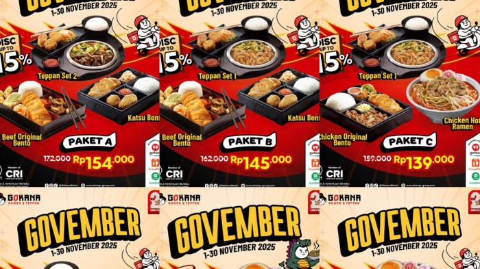 UNTUNG! Promo Gokana 3-30 November 2025, Nikmati Teppan Set 2 + Gyoza + Cold Ocha Rp 89 Ribu