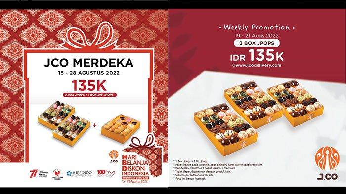 Promo JCO 20 Agustus 2022, 3 Box JCO Rp135 Ribu, JCO MERDEKA 2 Box JPOPS + 1 Box JPOPS DIY 135 Ribu