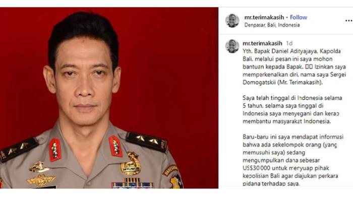 Tangkap Layar - Tangkap layar postingan Selebgram asal Rusia, Sergei Domogatskii terkait suap.