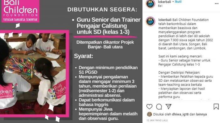 Lowongan Kerja di Bali Utara, Bali Children Foundation Membutuhkan Guru Senior Pengajar Calistung