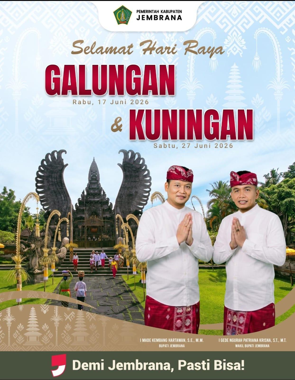 Bupati dan Wabup Jembrana Ucapkan Selamat Hari Raya Galungan dan Kuningan 2026
