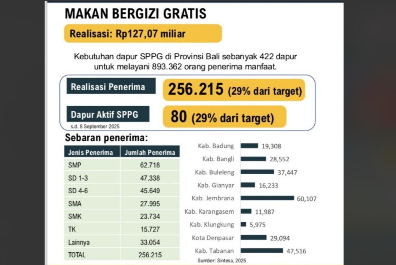 Data MBG di Bali - Jumlah Dapur SPPG Masih Sedikit Jadi Kendala Bali Tak Capai Target Realisasi MBG