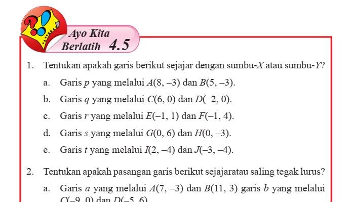 Kunci Jawaban Matematika Kelas 8 Semester 1 Halaman 176 177, Ayo Kita Berlatih 4.5: Garis Sumbu X Y