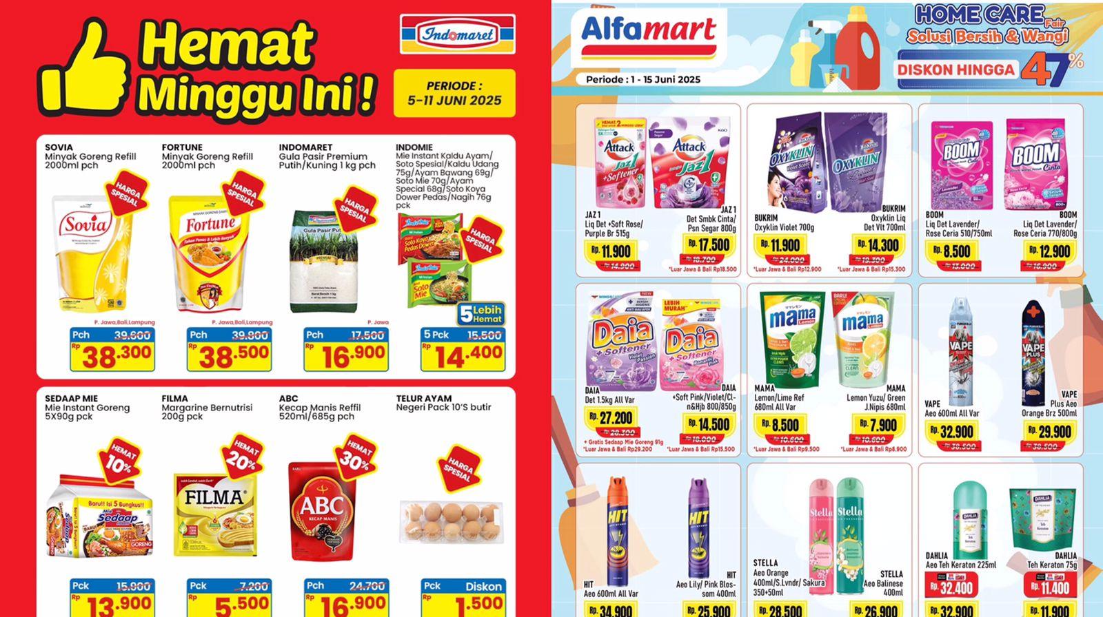 PESTA Promo Indomaret dan Alfamart 10-15 Juni, Gula 1kg, Minyak Goreng 2L dan Telur Harga Miring