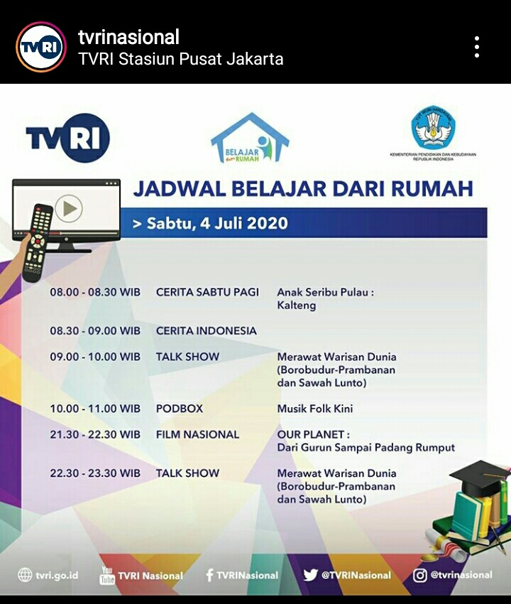 Ini Daftar Acara Belajar dari Rumah TVRI 4 Juli 2020, Akan Ada Penanyangan Cerita Sabtu Pagi