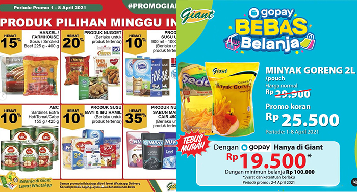 Promo JSM Giant TERBARU 2-4 April 2021, Tebus Murah Minyak Goreng 2L Cuma Rp19.500