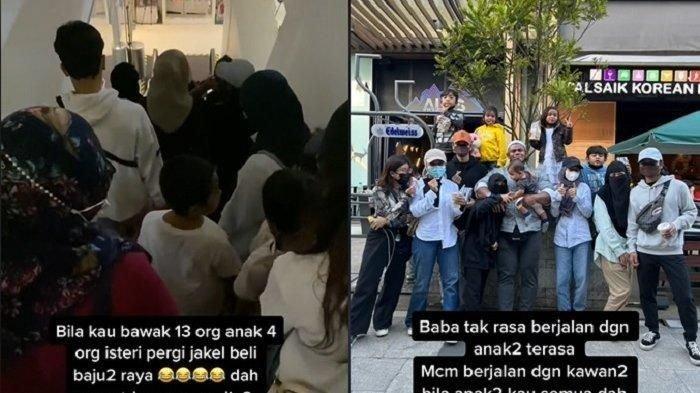 Pengunjung Mal Heboh, Bak Satu Kantor Pria Ini Boyong 4 Istri dan 13 Anak Belanja Lebaran