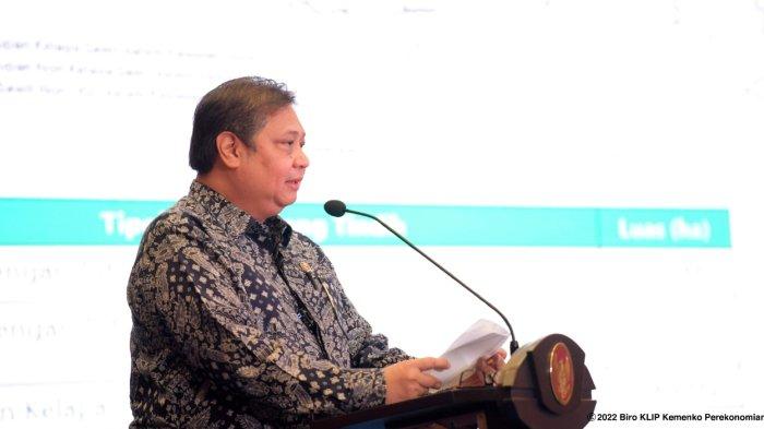 Menteri Koordinator Bidang Perekonomian Airlangga Hartarto Saat Membuka Rapat Kerja Nasional (Rakernas) Kebijakan Satu Peta yang berlangsung di Jakarta pada Selasa (4/10).